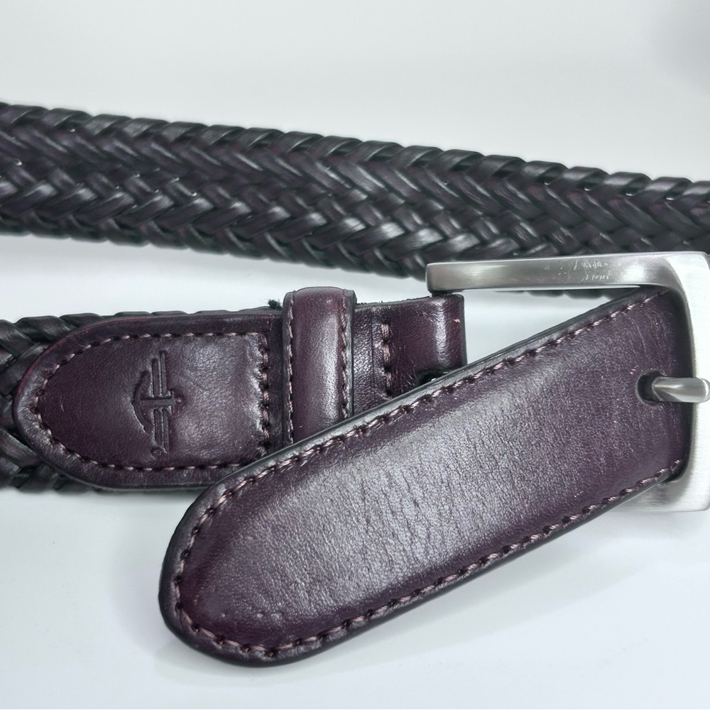 DOCKERS Men’s Braided Genuine Leather Belt Dark Brown Silver‎ Buckle Size 40/100